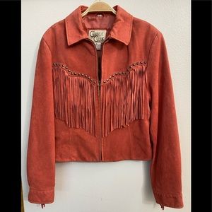 Cripple Creek genuine leather fringed jacket, salmon colored